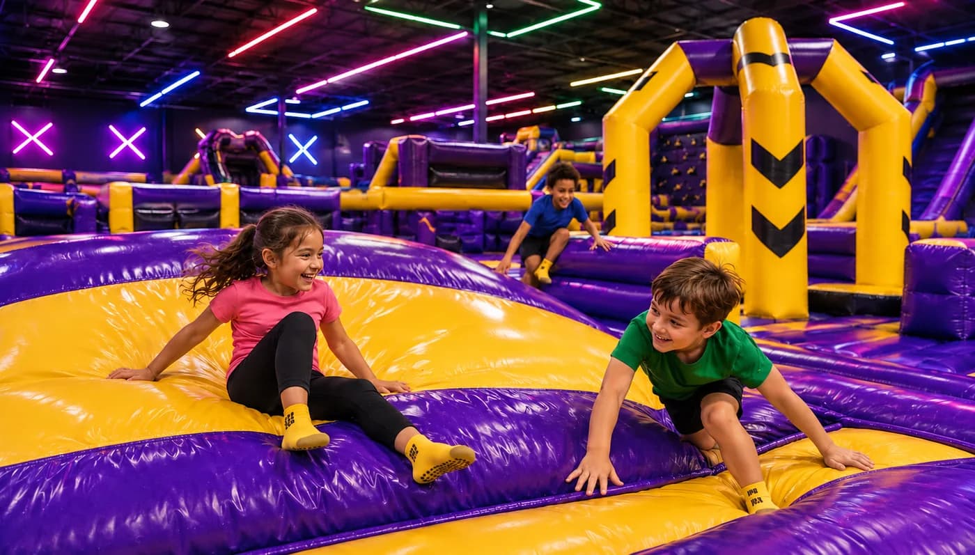 Colorful giant indoor inflatable attractions at Super Llama