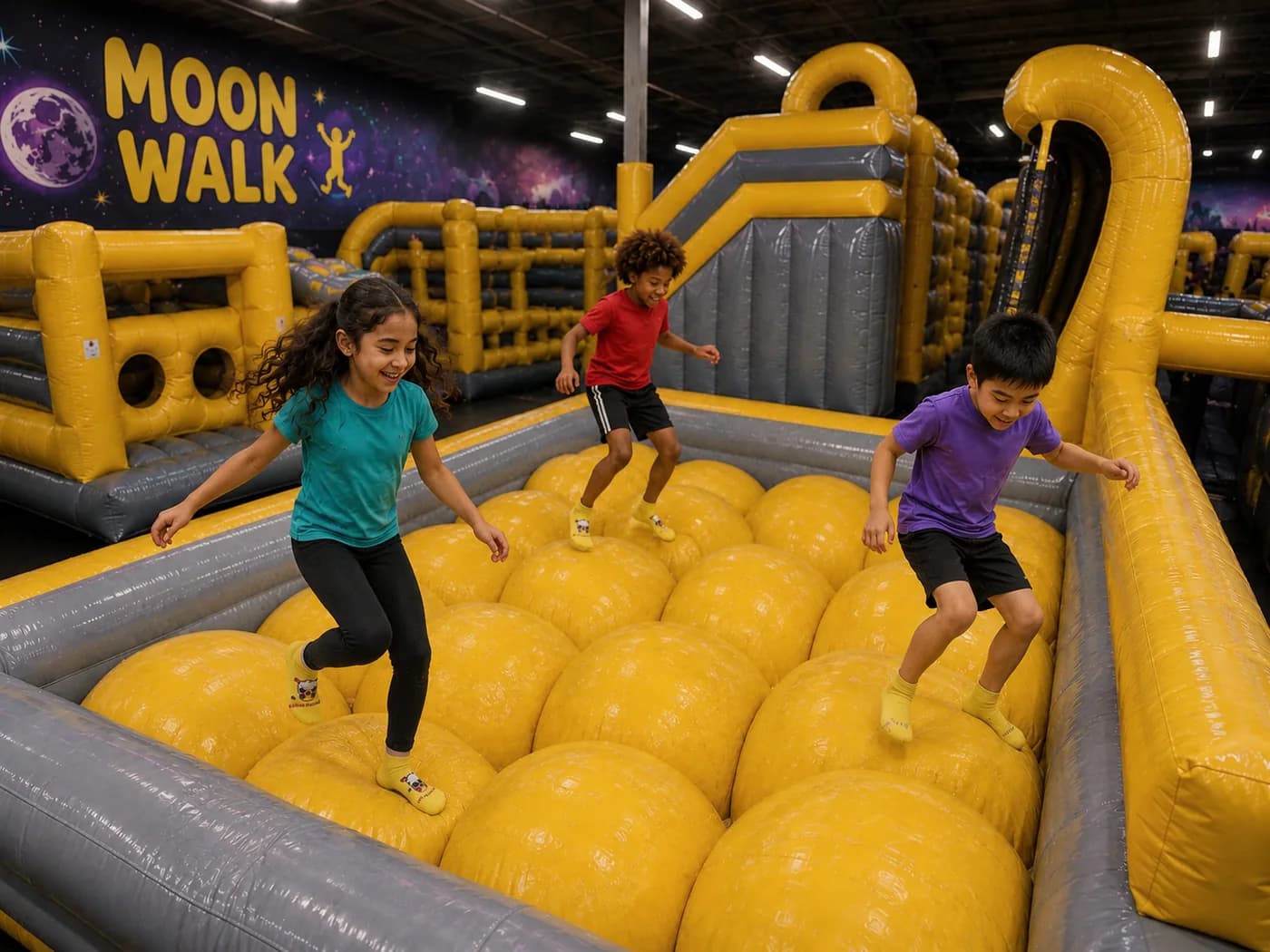An expansive inflatable bounce area at Super Llama